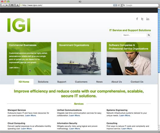 IGI redesigned homepage screenshot IGI redesigned homepage screenshot